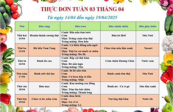 THỰC ĐƠN TUẦN 3 THÁNG 4 NĂM 2025