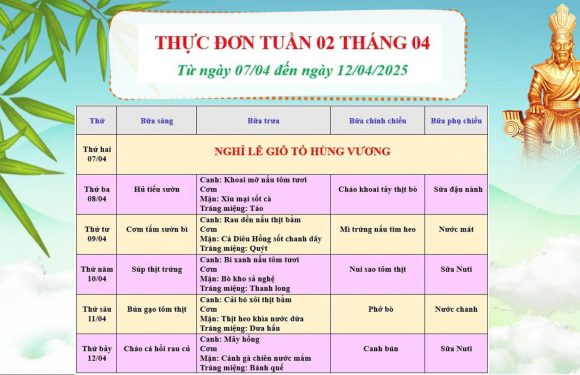 THỰC ĐƠN TUẦN 2 THÁNG 4 NĂM 2025