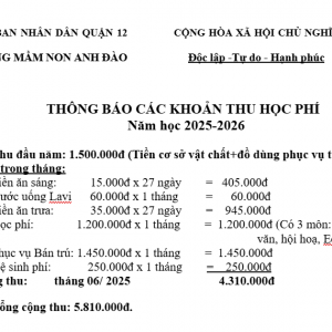 CÁC KHOẢN THU HỌC PHÍ NĂM HỌC 2025-2026