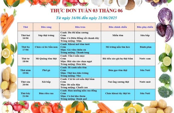THỰC ĐƠN TUẦN 3 THÁNG 6 NĂM 2025